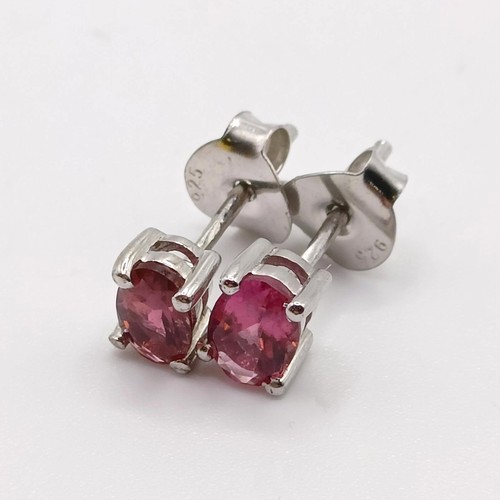 844 - A pair of pink tourmaline studs, in silver