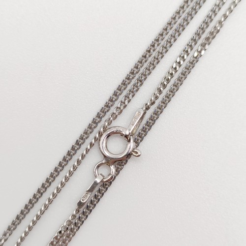 735 - A 9ct white gold, oval pink pearl and diamond halo pendant on a silver chain