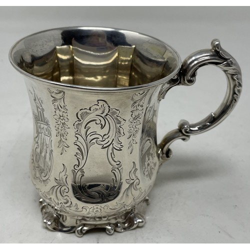 1182 - A Victorian silver mug, of waisted form with engraved decoration London 1846, 4.7 ozt