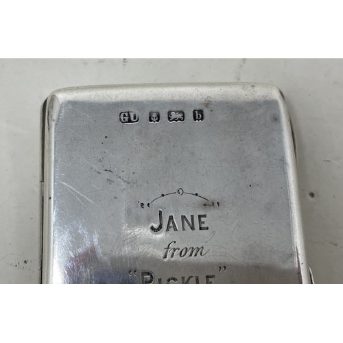 1228 - ***Withdrawn*** A late Victorian silver card case, Birmingham 1901, front engraved Jane from Pickie ... 