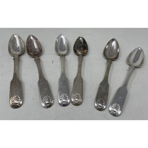 1271 - A set of six silver coloured metal Russian teaspoons, 127 g