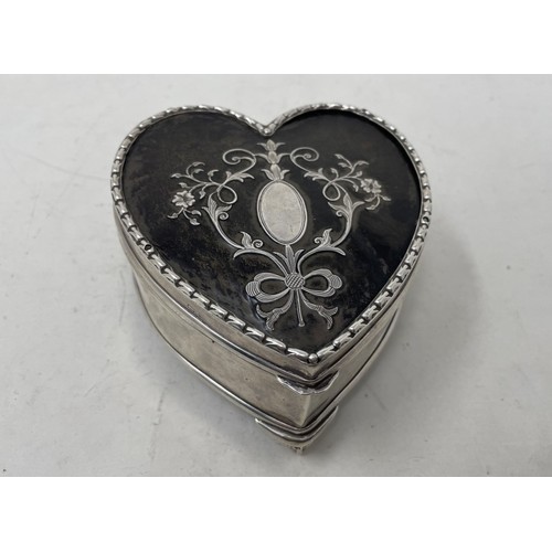 1288 - An Edward VII heart shaped silver and tortoiseshell box, Birmingham 1908