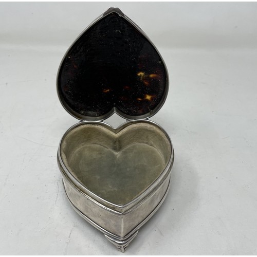 1288 - An Edward VII heart shaped silver and tortoiseshell box, Birmingham 1908