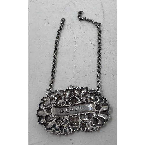 1327 - A 19th century silver decanter label, Sherry, London 1838, 7.3 g