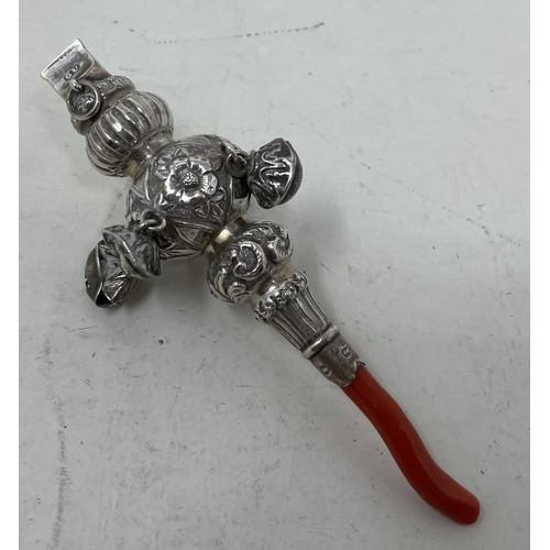 1338 - A 19th century silver and coral baby's rattle