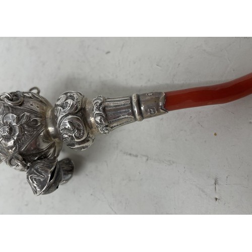 1338 - A 19th century silver and coral baby's rattle