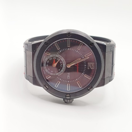 1018 - A gentleman's Ferragamo F-80 wristwatch, with a black case and dial, baton indices and subsidiary ca... 