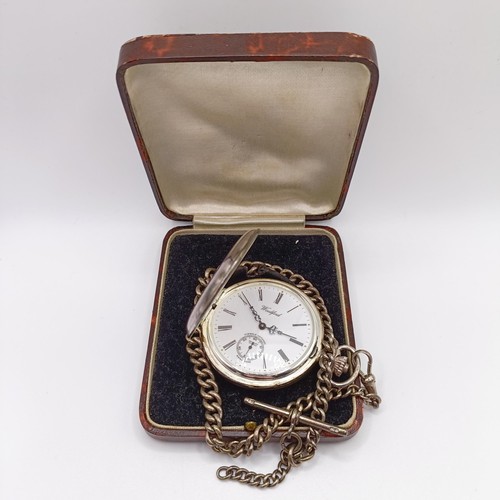 1021 - A silver hunter pocket watch, a silver Albert, and a watch box