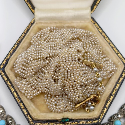 842 - A pair of moonstone pendants, in the form of grapes, a vintage jewellery box, with a seed pearl neck... 