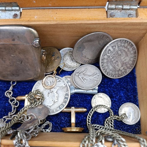 975 - A Victorian crown, 1890, rubbed, assorted silver coloured metal and costume jewellery, coins and oth... 