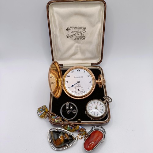 976 - A gold plated full hunter pocket watch, the enamel dial signed Camerer Cuss & Co, 186 Uxbridge Road,... 