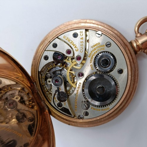 976 - A gold plated full hunter pocket watch, the enamel dial signed Camerer Cuss & Co, 186 Uxbridge Road,... 