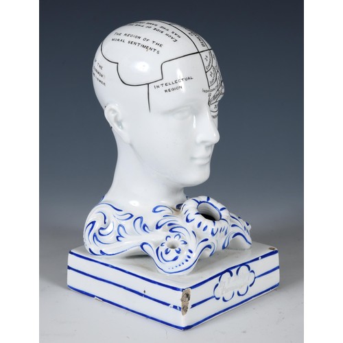 1525 - An unusual 19th century Phrenology inkstand, impressed Dr F Bridges, Phrenologist, 14 cm high