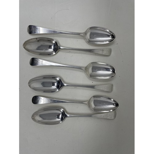 1262 - A set of six George III silver Old English pattern tablespoons, crested, probably London 1775, 14.3 ... 