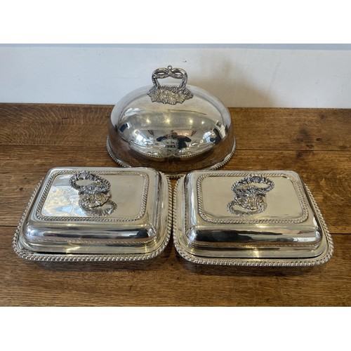 1387 - A 19th century silver plated oval meat cover, a pair of entrée dishes, two gravy boats, a coffee pot... 