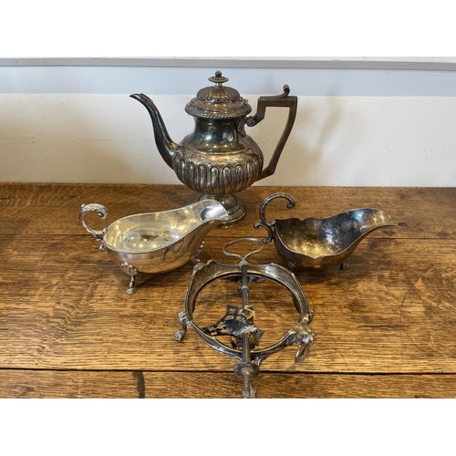 1387 - A 19th century silver plated oval meat cover, a pair of entrée dishes, two gravy boats, a coffee pot... 