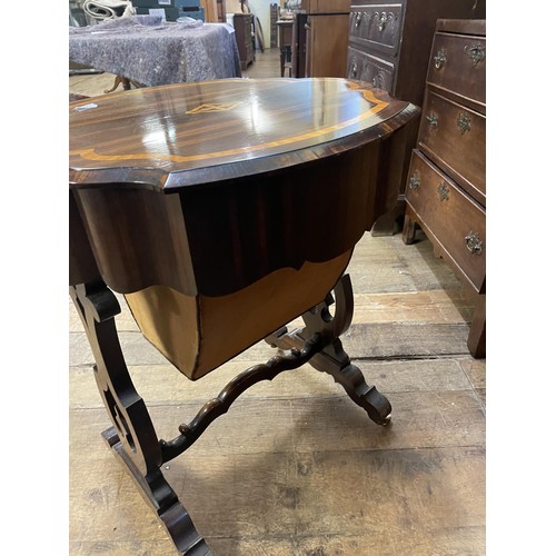 1594 - A 19th century rosewood and satinwood crossbanded work table, 62 cm wide