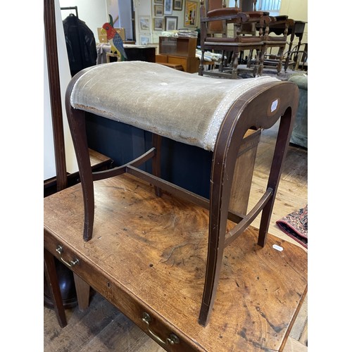 1610 - A mahogany Pembroke table, 107 cm wide, a standard lamp, a pine stool, a commode stool, and a piano ... 