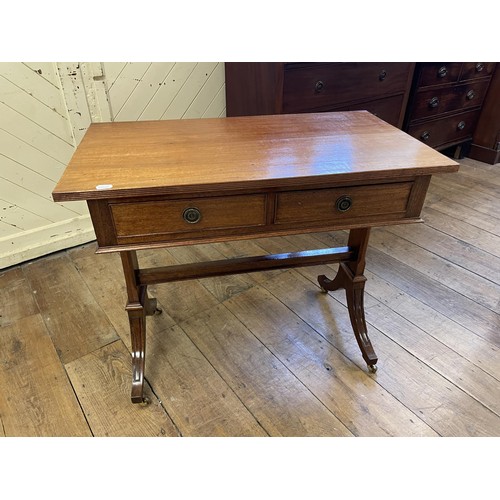 1595 - A 19th century mahogany chest, having two short and three long drawers, 95 cm wide, and a mahogany s... 