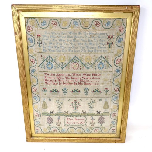 1407 - An early 19th century sampler, worked by Mary Newland, dated April 13 1805, 40 x 30 cm