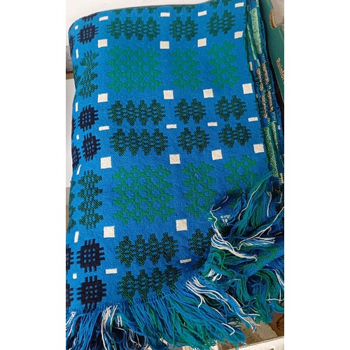 1419 - A blue ground Welsh blanket, and another similar (2)