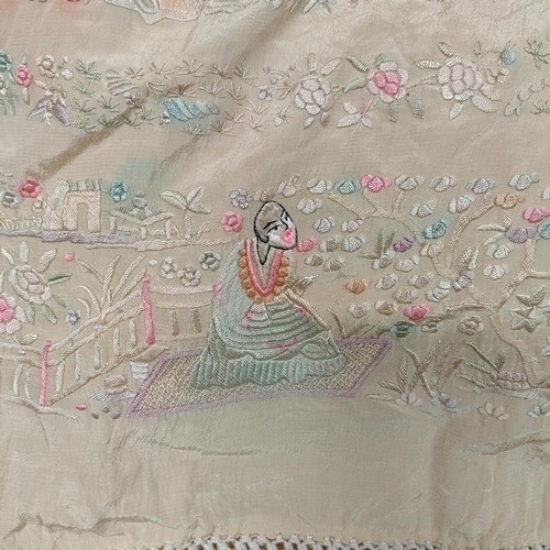 1421 - A 1920s shawl, decorated in the Chinese manner, and assorted other textiles (box)