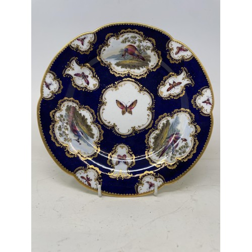 1463 - A Flight Barr & Barr cabinet plate, decorated birds and butterflies, 24 cm diameter