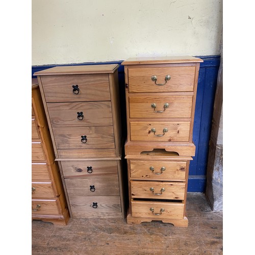 1688 - A pair of pine bedside chests, with three drawers, 46 cm wide, another pair, and a pine chest (5)