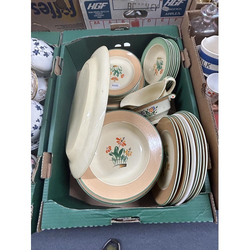 1476 - A 1930s part dinner service, assorted ceramics, glass and prints (6 boxes)