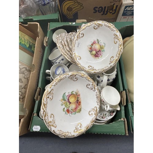 1476 - A 1930s part dinner service, assorted ceramics, glass and prints (6 boxes)