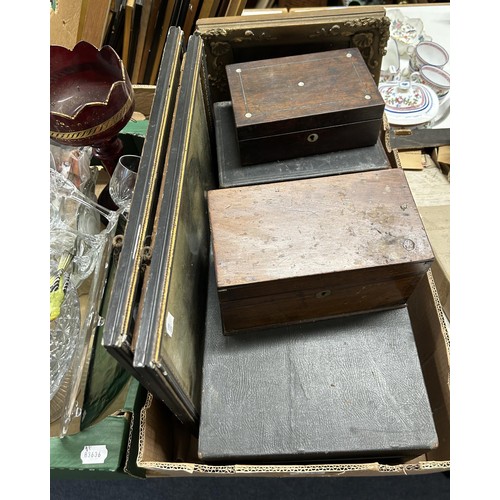 1514 - A walnut mantel clock, assorted boxes, ceramics, glass and other items (5 boxes)