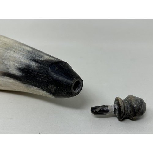 1531 - A 19th century American horn snuff mull, Property Of Dover Coaching Company, 22 cm wide