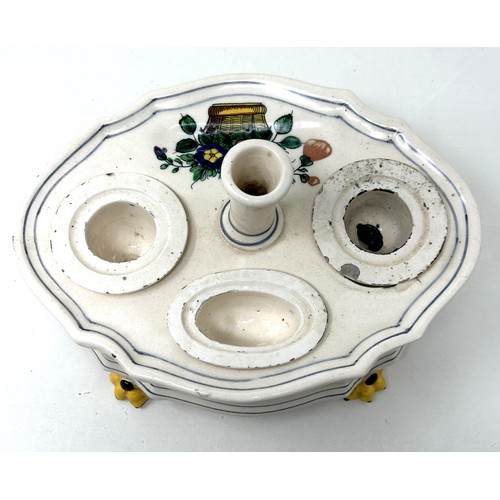 1536 - A 19th century creamware inkstand, decorated fruit, 23 cm wide