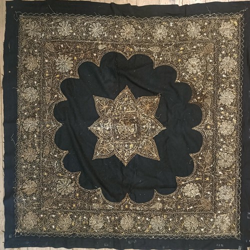 1435 - An embroidered panel, decorated foliate forms, 127 x 118 cm 
Provenance:  Originally embroidered by ... 