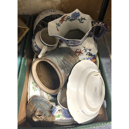 1477 - A blue and white part dinner service, assorted ceramics, prints and other items (6 boxes)