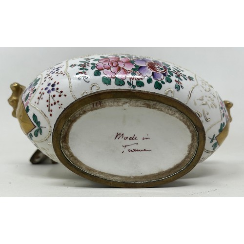 1578 - A French porcelain inkstand, decorated flowers, 21 cm wide