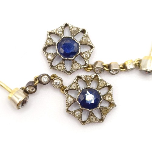 956 - A pair of late 19th/early 20th century sapphire and diamond drop earrings