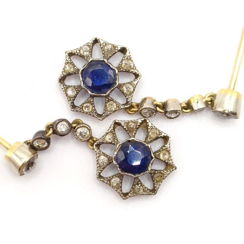 956 - A pair of late 19th/early 20th century sapphire and diamond drop earrings