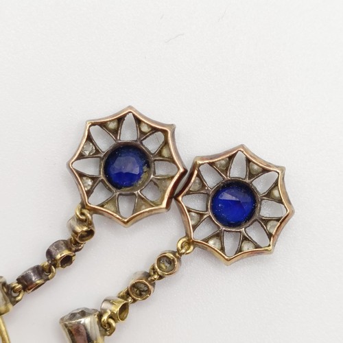 956 - A pair of late 19th/early 20th century sapphire and diamond drop earrings