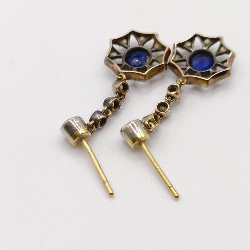 956 - A pair of late 19th/early 20th century sapphire and diamond drop earrings