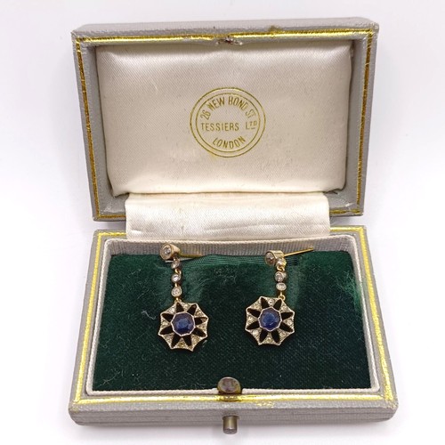 956 - A pair of late 19th/early 20th century sapphire and diamond drop earrings