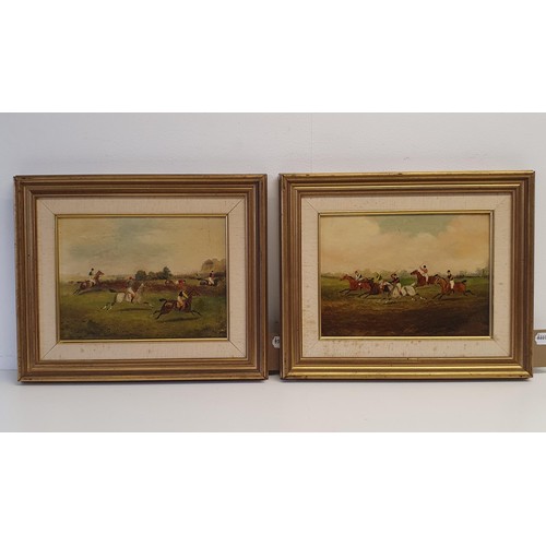 127 - Herring, a steeplechase, oil on board, signed, 19 x 26 cm, and its pair (2)