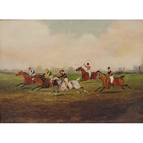 127 - Herring, a steeplechase, oil on board, signed, 19 x 26 cm, and its pair (2)