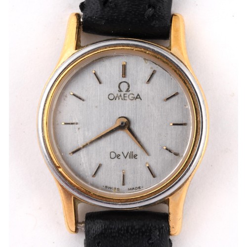 619 - A ladies Omega De Ville wristwatch, on a leather strap with a box