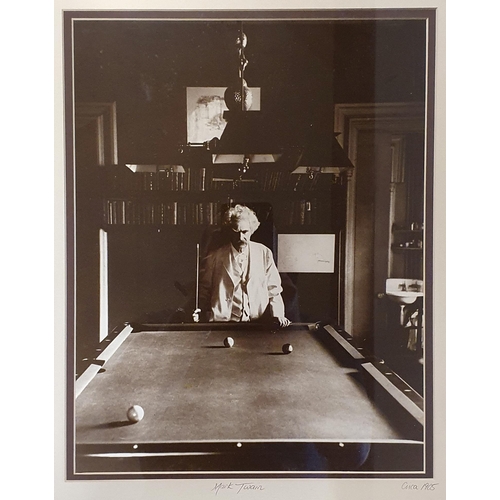 880 - A reproduction photograph of Mark Twain, 23 x 33 cm, another, 33 x 25 cm, a Book Fair poster, 47 x 3... 