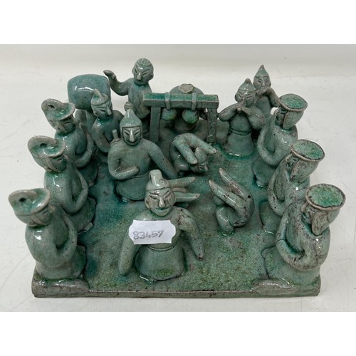 802 - A Chinese Blanc de Chine figure of a goddess, 342 cm high, two other figures and a green glazed figu... 