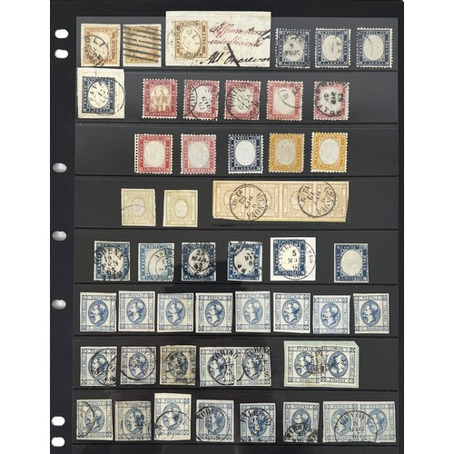 98 - Italy - 1862-63, mint and used selection (52) on a stockpage, including 1862 10c. fine used on piece... 