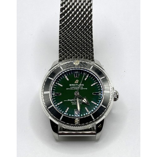 604 - A Breitling Superocean Heritage B20 Automatic 42 green baton dial wristwatch, with a black unidirect... 