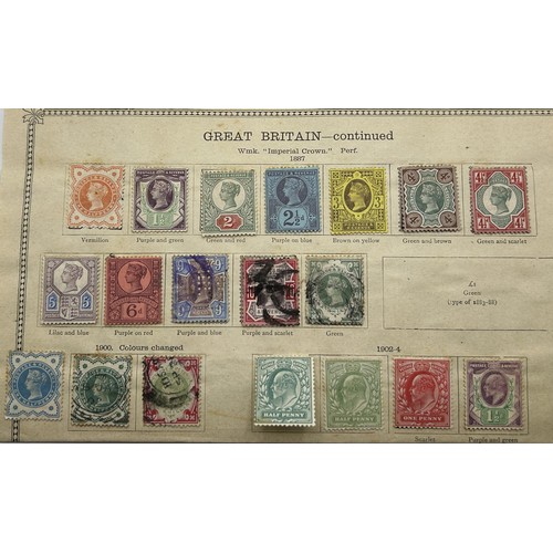 113 - A page of Great Britain stamps, from an album, QVR, and EVII, including a green £1 stamp and a 5s st... 