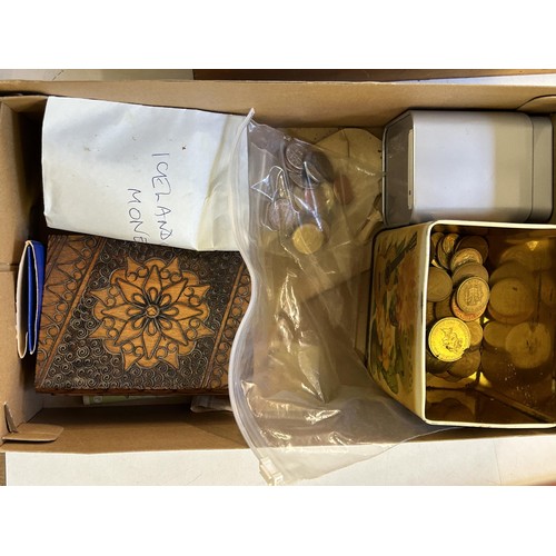 28 - Assorted world coins (2 boxes)